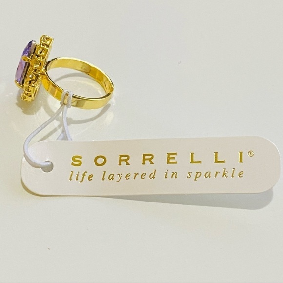 Sorrelli Giselle Pear Tanzanite Gold Tone Halo Cocktail Ring Adjustable Fit NEW‎